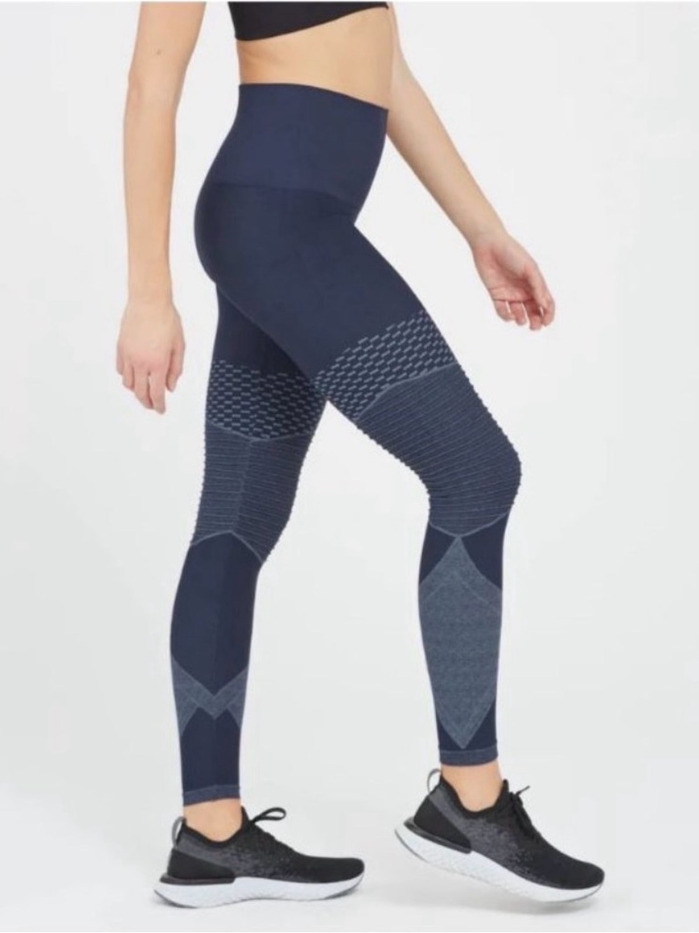 NWT SPANX Look At Me Now Navy Blue Textured Leggings Small High Waist Seamless